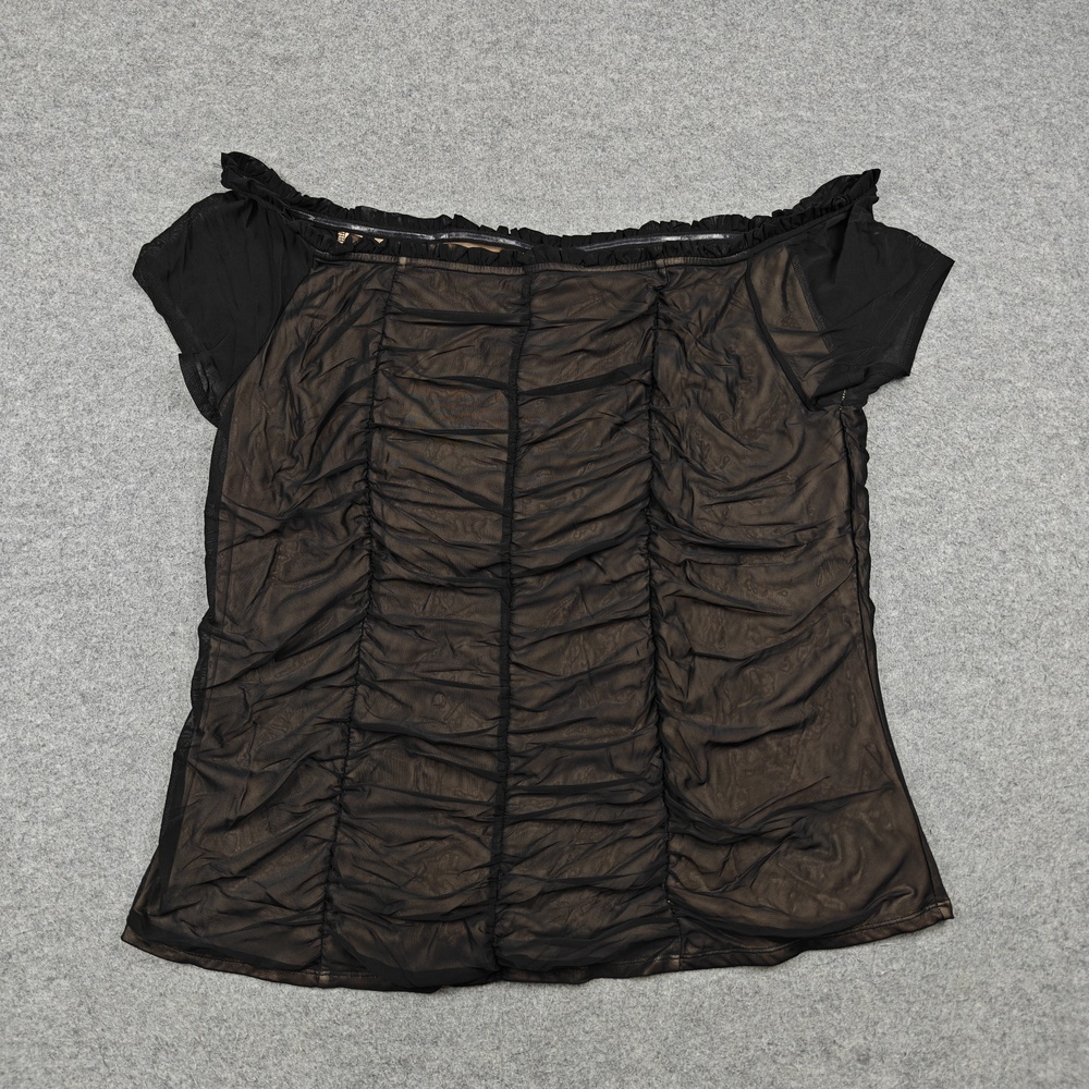 Torrid Blouse Womens 4 Black Mesh Tunic Off Shoulder Ruffle Lined Stretch